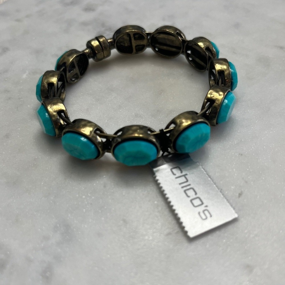 Chicos Turquoise Blue Bracelet Faux Gold‎ Tone Magnetic Closure New NWT Jewelry